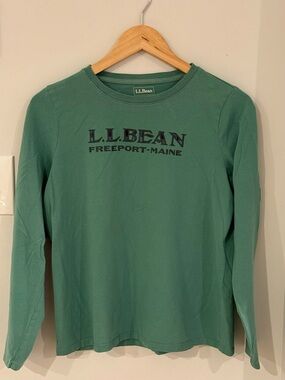 L.L. Bean Long-Sleeve Crewneck Tee in Teal Green with Logo